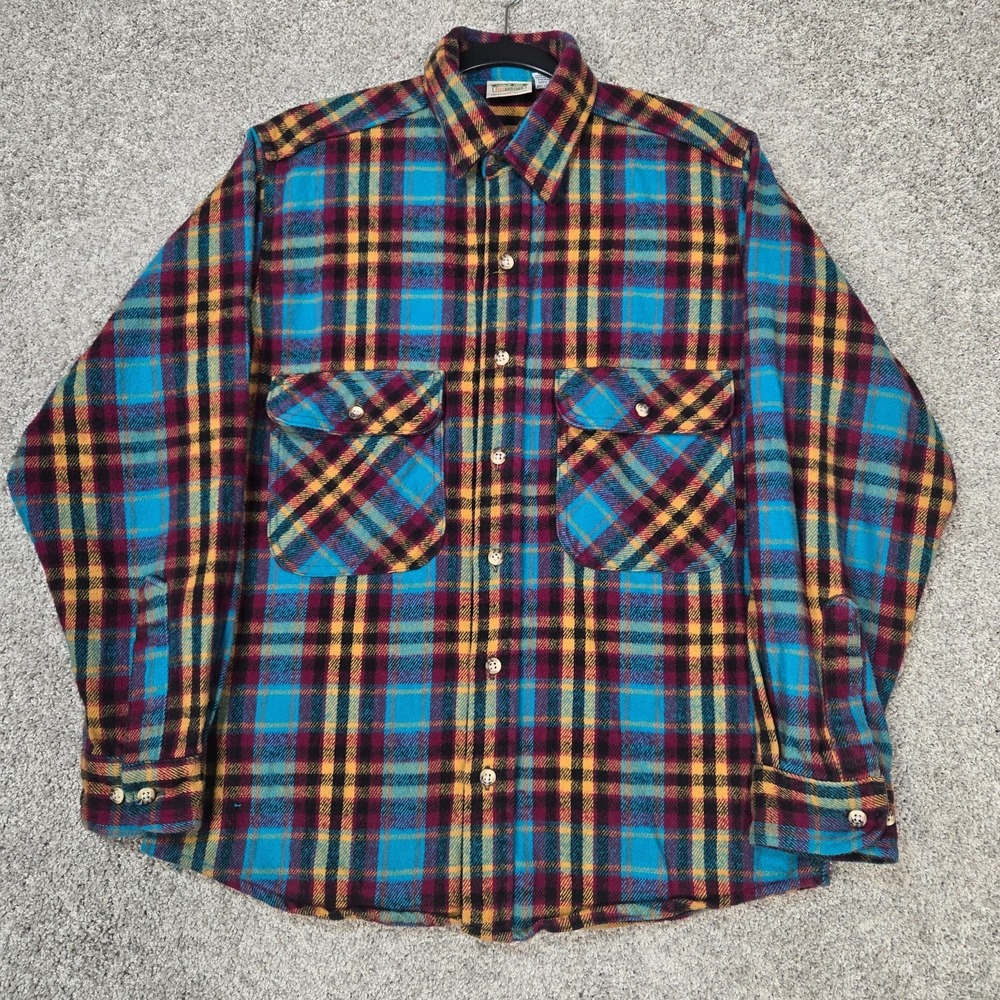 Vintage Five Brother Flannel Shirt USA Made Mens Medium blue plaid